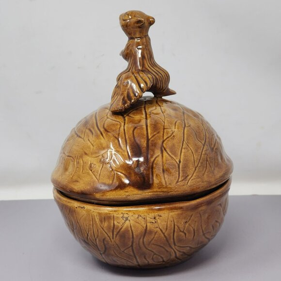 Vintage Handcrafted Holland Mold Squirrel‎ Nut Bowl With Lid - Picture 3 of 16